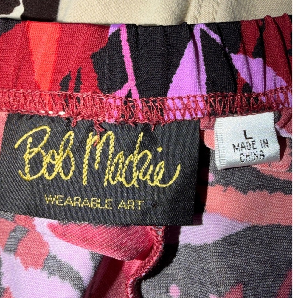 Bob Mackie Wearable Art Red Purple Tropical Leaf Wide Leg Cropped Pants Large - Picture 3 of 6